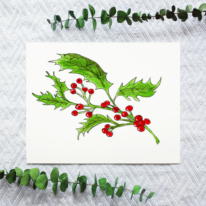 Watercolor Template - Holly Berries