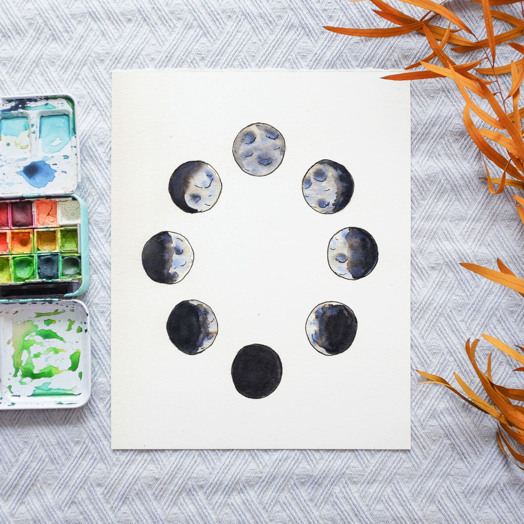 Watercolor Template - Moon Phases